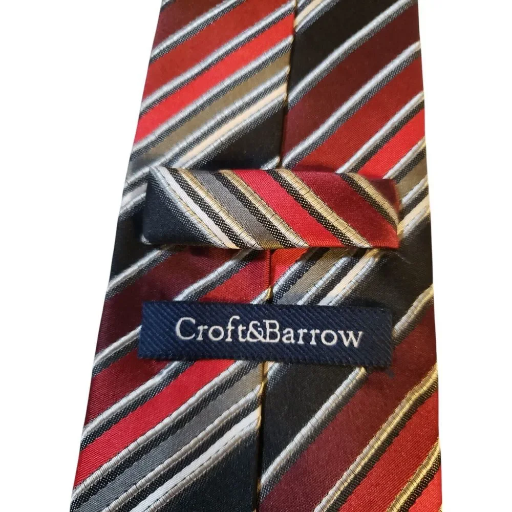 Croft & Barrow Neck Tie Mens Luxury‎ Black Red Burgundy Striped Business Casual